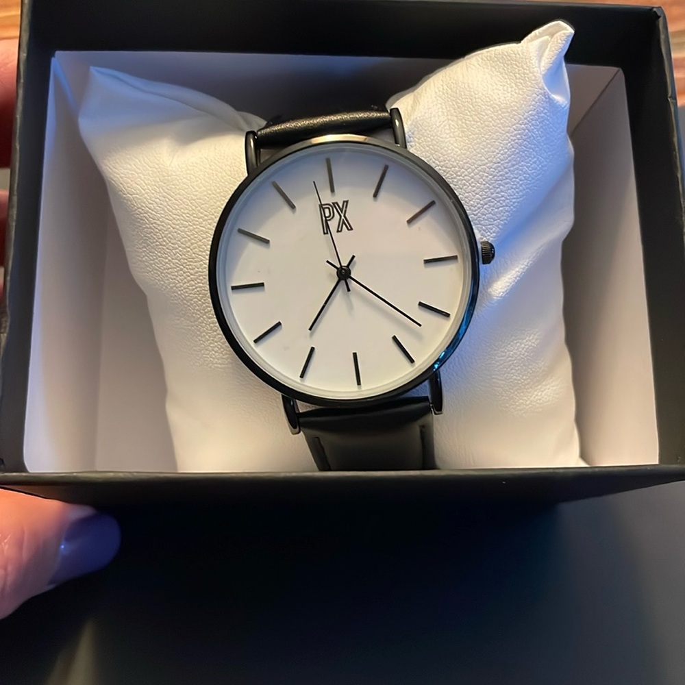 NEW PX - Henry Black Leather Strap Watch